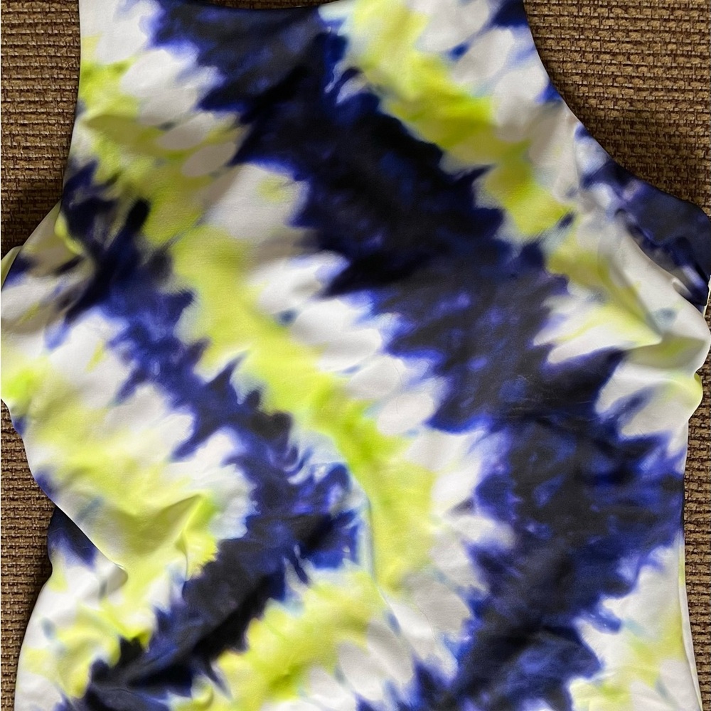 Athleta Women's Swim One-Piece in Blue, Yellow, White Tie-Dye